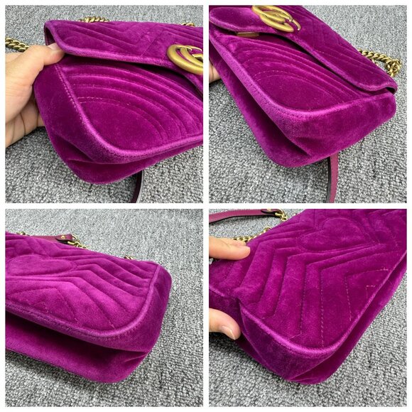 GUCCI GG Marmont Flap Purple Velvet Shoulder Bag 699-030625 - Picture 8 of 16